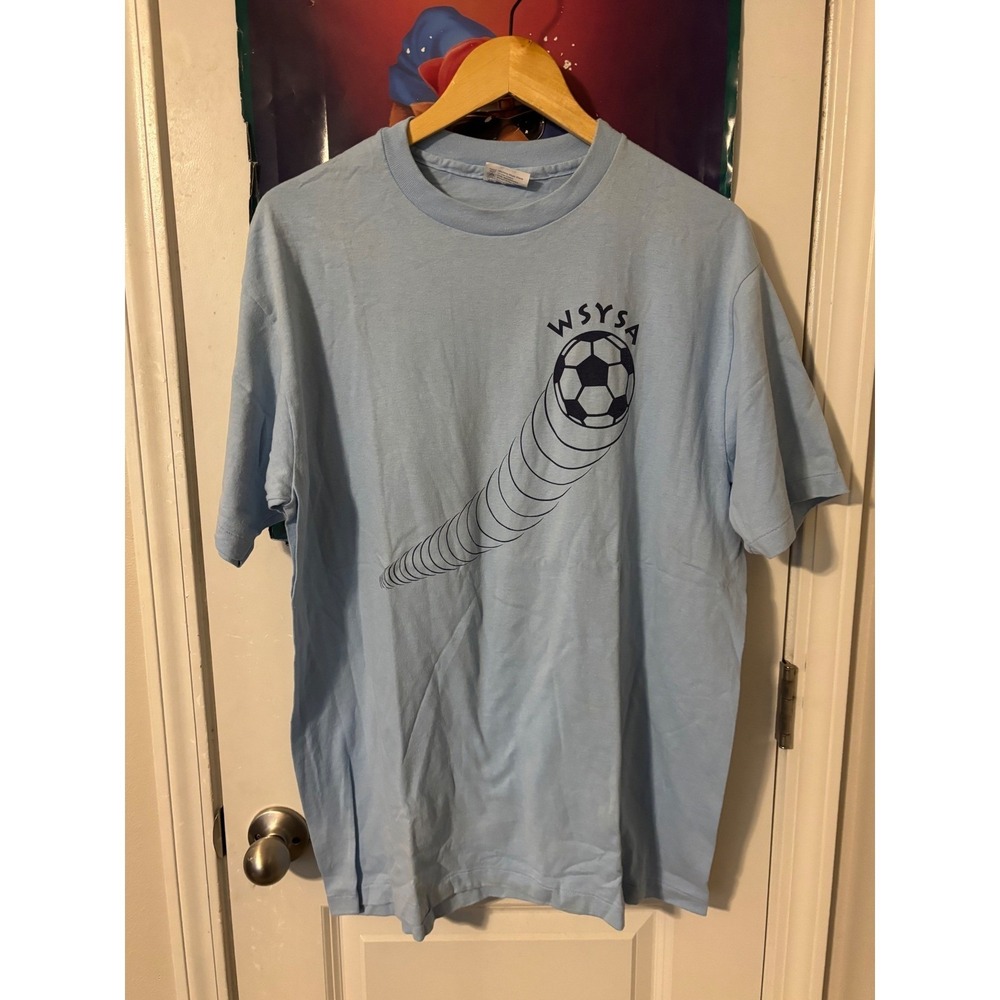 Vintage Hanes Fifty-Fifty WSYSA Soccer Station Graphic T-Shirt Blue XL Mens